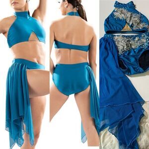 Patrick J designs solo dance costume Celene custom 2 piece illusion blue SA MA